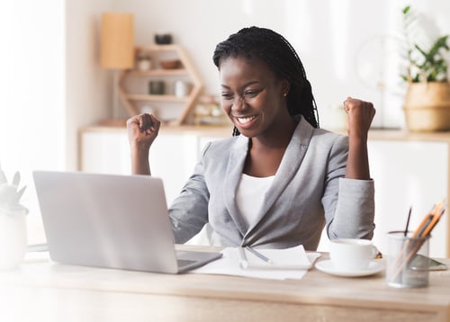 smiling woman celebrating
