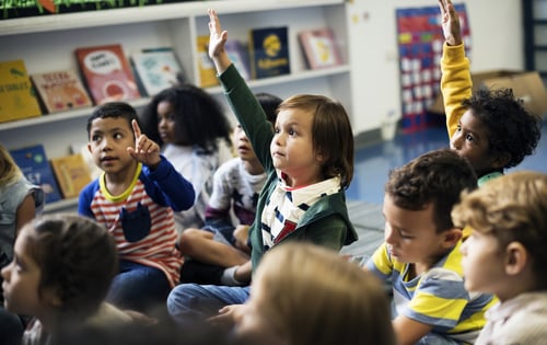 School fundraising ideas: Little boys raising their hands in class
