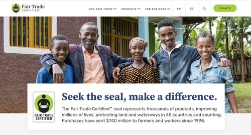 A screenshot of the Fair Trade Certified homepage