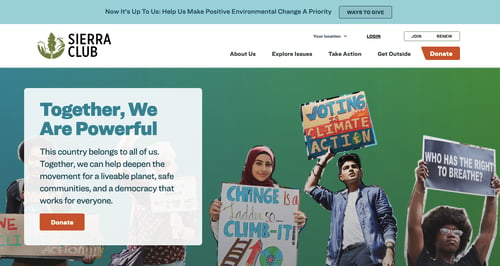 A screenshot of the Sierra Club homepage