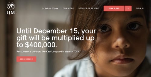 A screenshot of IJM's donation page buttons on their website