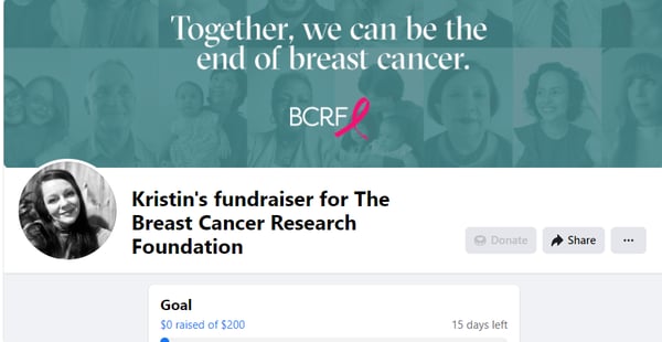 Kristin's fundraiser for The Breast Cancer Research Foundation page