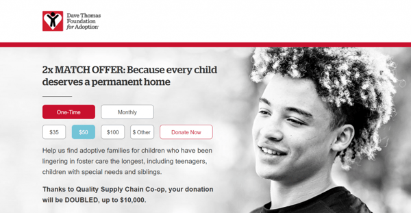 fundraising page: Screenshot of The Dave Thomas Foundation for Adoption website