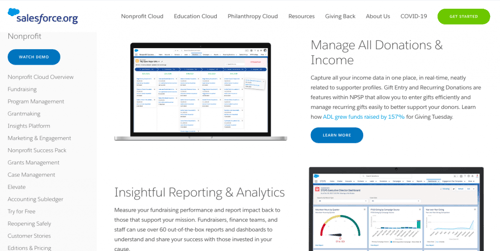 donor management software: Screenshot of the Salesforce website