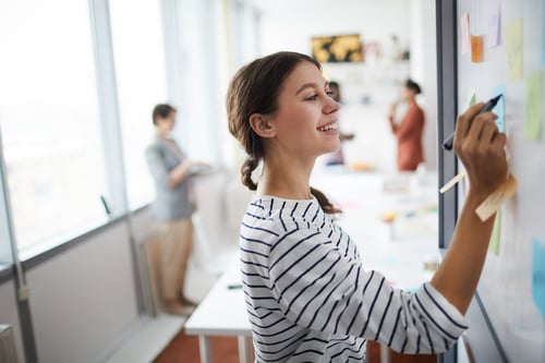 Fundraising Plan Template: Pretty girl planning on white board