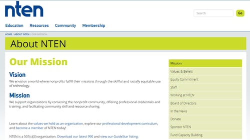 NTEN website mission and vision