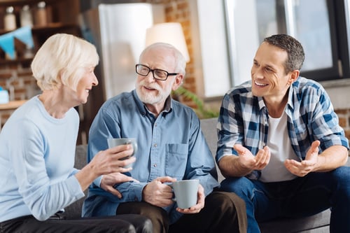 Donor cultivation: Elderlies and man having a conversation