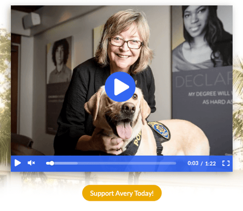 Video featuring a woman with a yellow labrador retriever